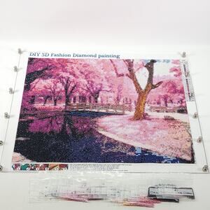 Completed Pink Magnolia Diamond Painting 50x40cm Floral Wall Art Ready Frame